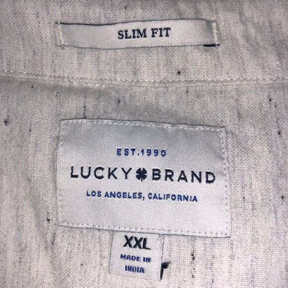 Lucky Brand Shirt Mens XXL Ivory Black Fleck Nep One Pocket Bay Street READ - Picture 5 of 9